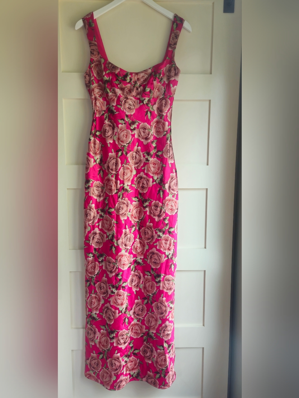 Hot Pink Satin Floral Dress Size Small. Floor Length.
